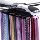 Primode Motorized Tie Rack Closet Organizer with LED Lights Includes J Hooks for Wired Shelving Stores Up to 72 Ties & 8 Belts Operates with Batteries