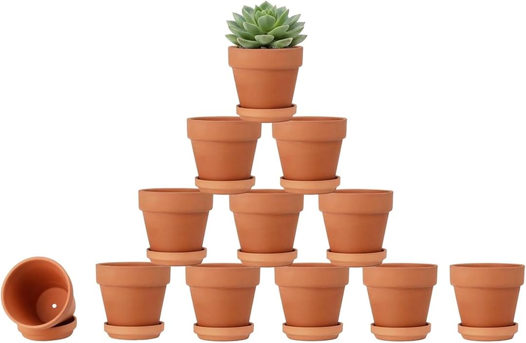 Riseuvo 3 Inch Terra Cotta Pots with Saucer - 12 Pack Clay Flower Pots with Drainage, Great for Plants, Crafts, Wedding Favor (3 Inch)