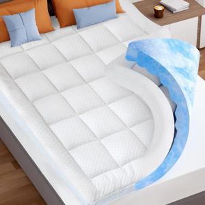 KAYFIA Dual Layer 3 Inch Memory Foam Mattress Topper King, 2 Inch Cooling 7-Zone Gel Memory Foam Plus 1 Inch Down Alternative Pillow Top Mattress Topper with Deep Pocket, Support for Back Pain Relief (White)