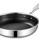 Nonstick 10 Inch Frying Pan, Hybrid Flat Skillet Deep Stainless Skillets Crepes, Pancakes, Steak Eggs Stay-Cool Handle, Dishwasher & Oven Safe, PFOA Free Cookware Compatible with All Cooktops (Silver)