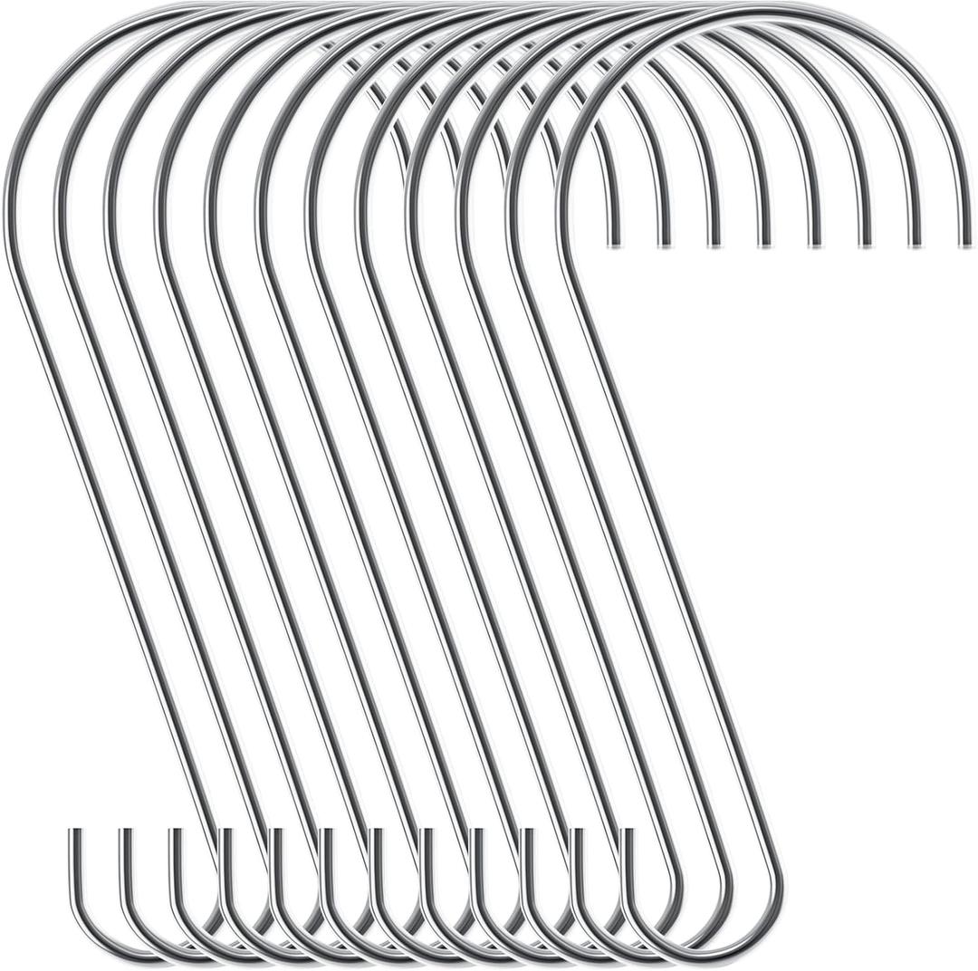 Ripeng 12 Pieces 12 Inch Heavy Duty Big S Hooks Bird Feeder Rustproof Stainless Steel Hook for Garden Tree Branch, Kitchen, Bird House, Plants, Baskets, Lanterns and Bicycles (Sliver)