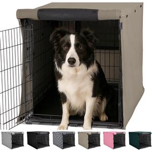 GORILLA GRIP Dog Crate Covers Compatible with Amazon Basics Dog Crates, All Sides Open, Privacy Cover Fits 36" Wire Kennel, Breathable Mesh Windows, Light Reducing Puppy Training Cage Topper, Taupe (36" x 23" x 25")