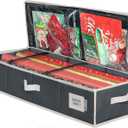 HOLDN' STORAGE Premium Wrapping Paper Storage Container - Durable 600D Tear-Proof, Fits 27 Rolls Gift Wrap, Extra Pockets for Ribbons & Bows, Underbed Storage - Ideal for Holiday Christmas, Black/White Trim