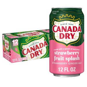 Canada Dry Fruit Splash Strawberry Ginger Ale Soda, 12 fl oz cans, 12 pack (EXP 01/08/27)