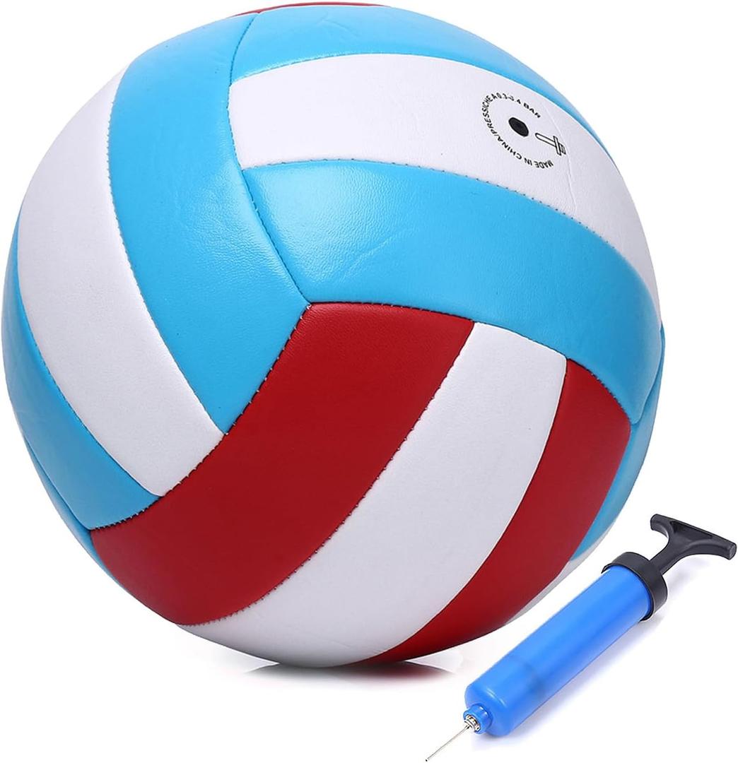 ABAJI Volleyball Official Ball Thicker PU Waterproof Anti-Explosion 15+ Years Kids Girls Boys Indoor Training Game Outdoor Sand Beach Pool Play Pump Needle (Red Blue)