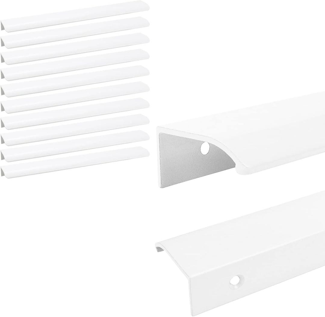 10Pcs 11.65" White Arc Surface Pull,White Edge Pulls Furniture Drawer Handles Hidden Cabinet Handle,Hole Dia.10.08"/256mm