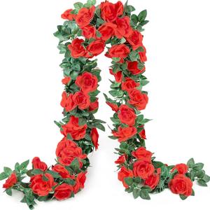 YRIOWMI 10PCS Fake Rose Garland, 7.5Ft Artificial Vines Flowers Hanging Rose Vine for Table Wedding Backdrop Arch Wall Party Mantle Festival Decor (Red)