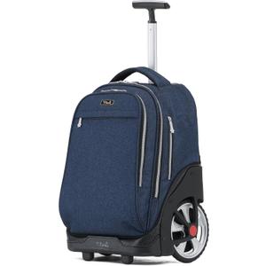 NEW TILAMI 19 inch Rolling Backpack Teens Rolling Backpack Cute Wheeled Laptop Backpack Bookbag Roller Travel Bag College, Navy Blue
