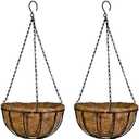 Kingbuy 12-Inch Metal Hanging Basket with Coconut Liner - Rust-Resistant Wire Planter Flower Pot Holder for Indoor Outdoor Plants, Garden Balcony Patio Decoration - 2 Pack