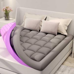 BDEUS Dual Layer 5 Inch Memory Foam Mattress Topper Queen Size, 2 Inch Gel Memory Foam Plus 3 Inch 1450 GSM Down Alternative Quilted Pillow Top Mattress Pad Cover, Dark Gray
