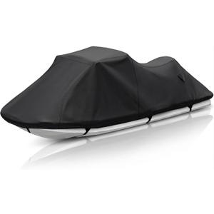 Obcursco Jet Ski Cover Waterproof 600D Heavy Duty PWC Cover, Trailering | 116" to 145" for 2-3 Seaters, Adjustable Straps and Air Vents Fits for Sea-Doo, Yamaha and Kawasaki Storage