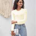 Cotton Long Sleeve Tee Shirts for Women Slim Fit Tshirts Basic Tops Tight Crewneck Layering Undershirts (Beige, L)