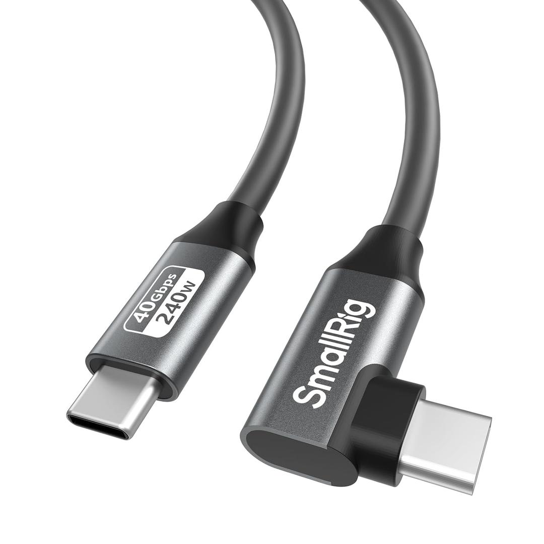SMALLRIG USB4 40Gbps USB-C Cable, 240W Fast Charging & 8K@60Hz Video & 40Gbps Data Transfer, 35cm/13.8in Straight to Angled Connectors with Cable Tie, for MacBook for iPad Pro for iPhone - 5075