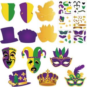 SYUCVQI 24 Sets Mardi Gras Craft Kits for Kids DIY Mard Gras Stickers Mardi Gras Art and Craft Make Your Own Comedy for Masquerade Party Gifts Favor Home School Classroom Activity Decoration Supplies