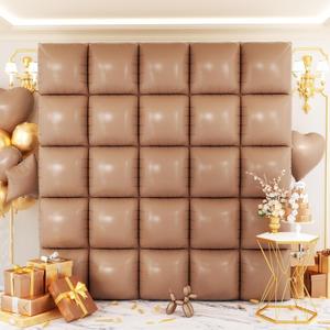 Brown Square Foil Balloons Wall Backdrop 25Pcs Double Sided Brown Balloon Tunnel Arch Kit for Birthday Baby Bridal Shower Gender Reveal Easter Wedding Anniversary Party Decorations