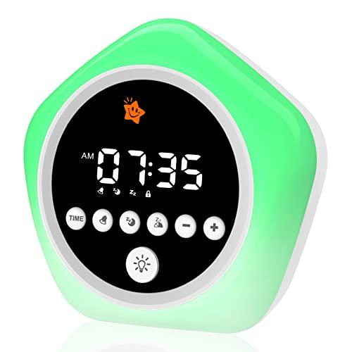 DINVEL Kids Alarm Clock, Ok to Wake Clock for Kids, Toddler Sleep Training Alarm Clock with Red Green Light, Teaches Time Management & Bedtime Routine, Perfect Clock Gift for Kids