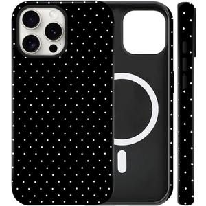 Magnetic for iPhone 15 Pro Case Cute Polka Dot Phone Case, Shockproof Slim TPU and Hard PC Protective Phone Cover Compatible with MagSafe Designed for Women Girls, Black