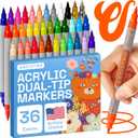 ARTISTRO Dual Tip Acrylic Paint Markers - Easy for All Ages & Levels Acrylic Paint Pens for Fabric, Rocks, Paper, Wood, Canvas, Glass, DIY (Dual Tip Brush + Fine, 36)