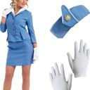 fun shack Flight Attendant Costume Women Blue, Retro Airline Stewardess Outfit for Women, Vintage Stewardess Attire S