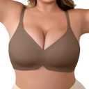 Plus Size V-Neck Wireless Bras for Women Seamless Everyday Bras U-Back Design W-Shaped Jelly Support Barlette 3XL Dark Brown (Brown, XXXL)