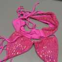 Women's Triangle Sequin Bikini Set Brazilian Halter String Backless Tie Side Thong Two Piece Swimsuit Bathing Suit, Pink, Size 2-4