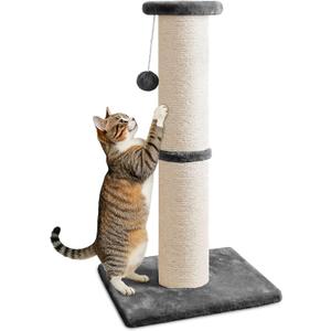 PAWSCRAT Cat Scratching Post 32" Tall, 5-Inch Diameter Natural Sisal Cat Scratch Post with Dangling Ball, Scratch-Resistant and Durable Tall Cat Scratcher for Indoor Cats, Protect Your Furniture, Grey