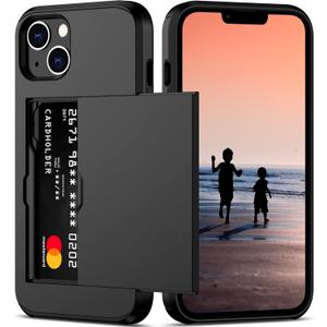 Nvollnoe for iPhone 14 Case with Card Holder Heavy Duty Protective Dual Layer Shockproof Hidden Card Slot Slim Wallet Case for iPhone 14 for Women&Men(Black) (Black-Regular Storage)