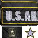 Black US Army Flag Embroidered 3x5 Double Sided- 3Ply Heavy Duty 300D Nylon(All Weather)- Military Flag USA Army Flag-2 Brass Grommets & 4 Rows Stitched