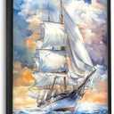 Lovira Nautical Sailboat Ship Large Wall Art Sailing Ocean Coastal Canvas Wall Decor Pictures Prints Painting Framed Vertical Artwork for Living Room Bedroom Bathroom Kitchen Office 24"x36"