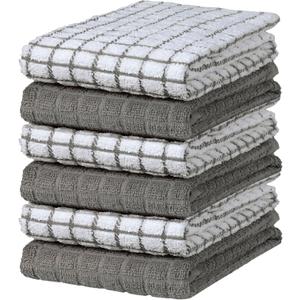 Bumble Kitchen Towels | 100% Cotton Dish Towels with Hanging Loop | 16"x 28" | 380GSM | Absorbent Kitchen Towel Set | 6 Pack, Gray (Grey)