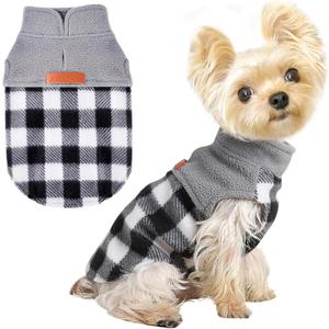 Dog Winter Clothes Fleece Plaid Dog Vest for Winter Warm Soft Sweater for Small Medium Dog Cat Cute Puppy Kitten Clothes Cat Sweaters (Small, Grey) (Chest 15in )