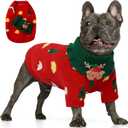 PUMYPOREITY French Bulldog Christmas Sweater, Pullover with Scarf, Soft Dog Christmas Outfit, Knitted Dog Sweater for Cold Weather, Red, XL