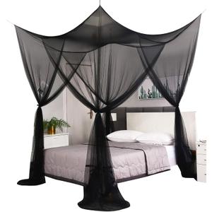 Mengersi Bed Canopy, Canopy Bed Curtains Bed Drapes for Full Queen King Size Bed, Mosquito Net Bed Curtains for Patio Indoor Outdoor Net, Black Bed Canopy Curtains for Gothic, Halloween Decoration
