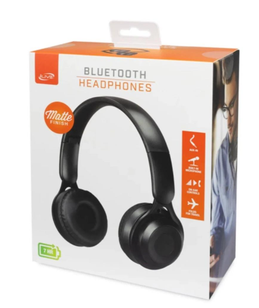 iLive IAHB48MB Bluetooth Over-The-Ear Headphones w/Microphone (Matte Black)