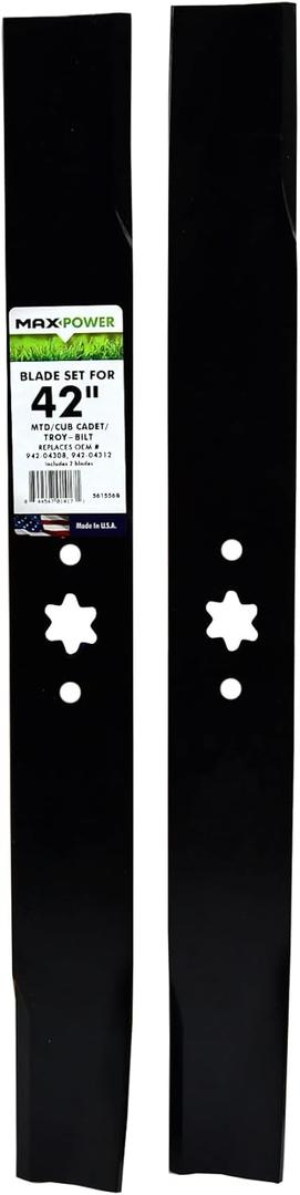 Maxpower 561556B Blade Set for 42" Cut MTD, Cub Cadet, Troy-Bilt Replaces OEM No. 742-04308, 742-04312, 942-04308, 942-04312