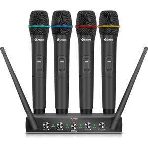 Debra Audio Pro UHF 4 Channel Wireless Microphone System with Cordless Handheld Lavalier Headset Mics, Metal Receiver, Ideal for Karaoke Church Party (with 4 Handheld (A))