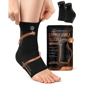 TheraCopper Copper Ankle Brace (2 Pack)  Compression Ankles Brace for Men & Women  Infused Copper Ankle Sleeve Compression Support for Pain Relief, Swelling, Sprains, Achilles Recovery & Sports (Medium)