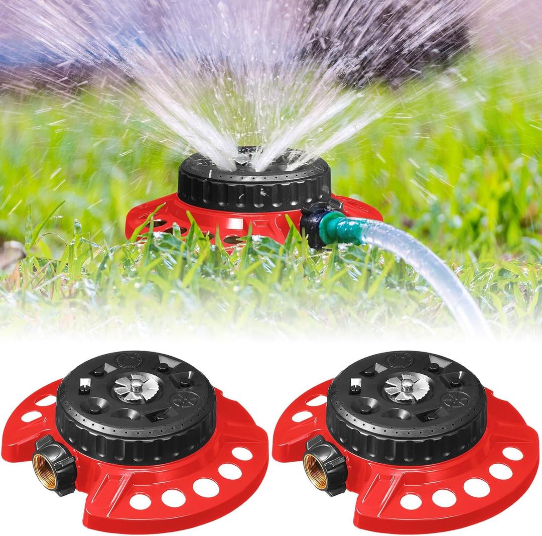 2 Pcs 9 Pattern Lawn Sprinkler Small Stationary Water 360 Degree Sprinkler Heavy Duty Metal Decorative Base for Watering Small or Odd Shaped Areas, Covers up to 538.2 sq. ft(Red)