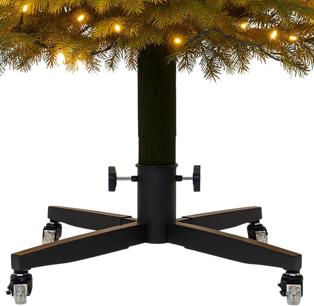 Metal Rolling Christmas Tree Stand with Heavy-Duty Caster Wheels - Premium Stand Holds up to 12-Foot-Tall Artificial Xmas Trees Universal Adjustable Base, Support 220 lbs - Compatible with Most Upright Tree Bags