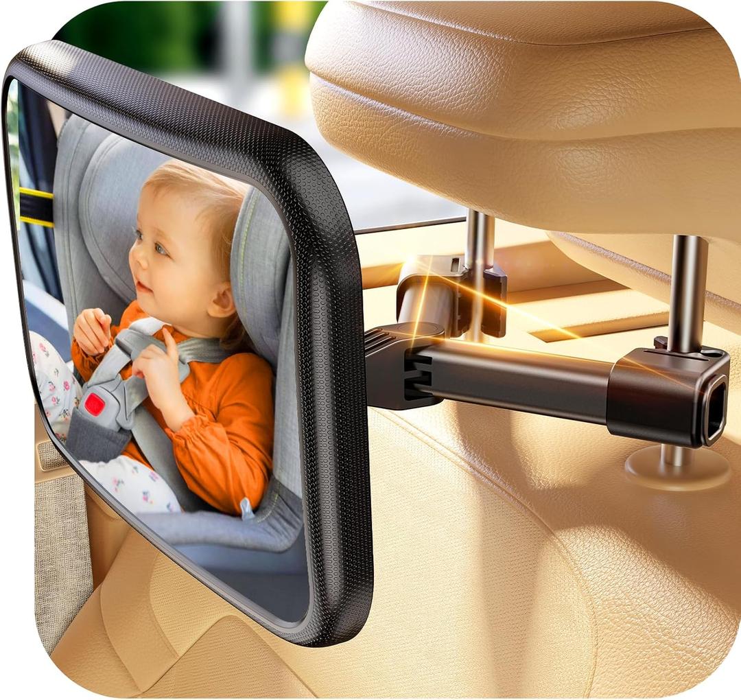 Baby Car Mirror for Baby Hook Clip Design Never Shake Baby Mirror for Car Seat Mirror Rear Facing Newborn Essentials Easy Install Back Seat Mirrors for Car ShatterProof Crash Tested Baby Shower Gifts (Black)