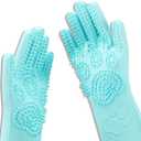 Pet Grooming Magic Gloves, Dog Cat Bathing Shampoo Brush, Silicone Hair Removal Gloves with Thick High Density Teeth for Bathing and Messaging, Double-Side Scrubbing Gloves for Shedding