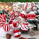 6 Pcs Red Crochet Christmas Balls Ornaments 2.76" Stable Rustic Sweater Ball for Christmas Tree Knitted Xmas Farmhouse Hanging Decorations Party Gifts