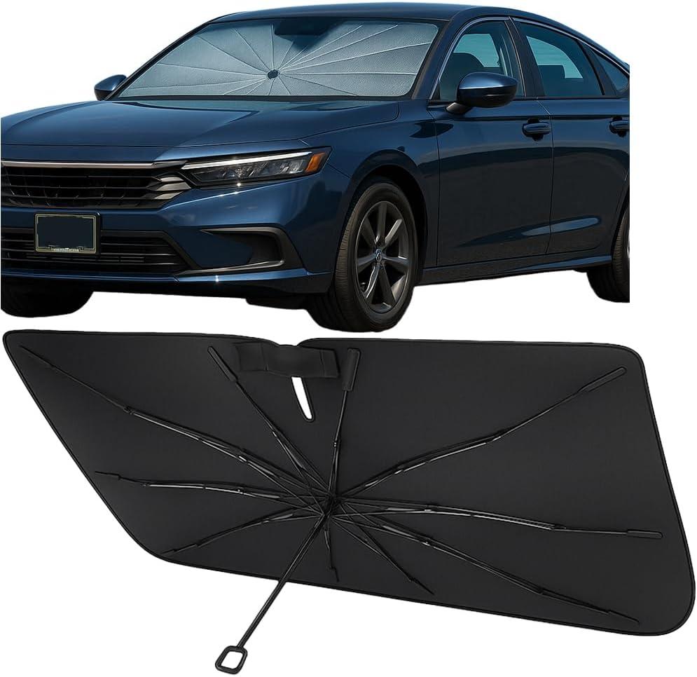 Proadsy Windshield Sun Shade Umbrella for Honda Accord 2023-2025 2026 Foldable Car Umbrella Sunshade with Soft TPU Handle Spring Structure Crystal Cooling Material Protect Car from Rays & Heat