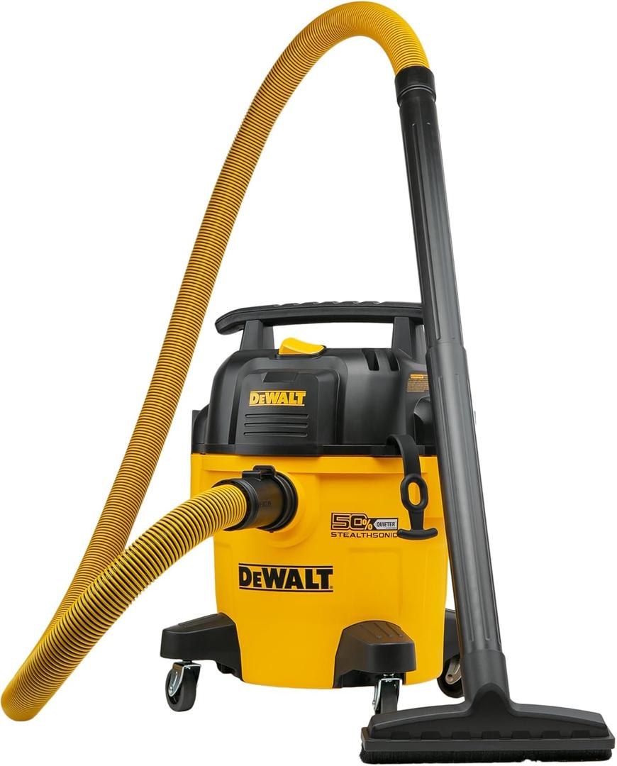 DEWALT Shop Vacuum 5-Gallon 4 HP STEALTHSONIC Wet/Dry Vacuum Cleaner DXV05P-QTB Ultra Quiet Poly Shop Vacuum with Powerful Suction for Garage, Jobsite, and Workshop (Yellow)