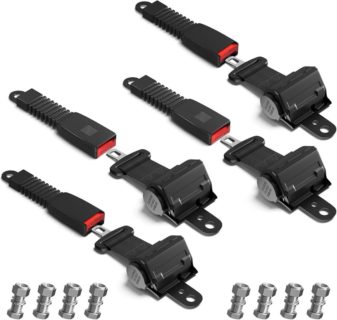 Golf Cart Seat Belts, 40" Retractable Universal Seat Belts Kit for Club Car EZGO Yamaha 2 Set/4 Set, Black