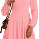 PRETTYGARDEN Womens A Line Long Sleeve Mini Dress | Soft Stretchy Ribbed Knit, Crew Neck High Waist, Flowy Babydoll Dresses with Pockets, Fall Fashion Party Going Out Wear (Pink, L)
