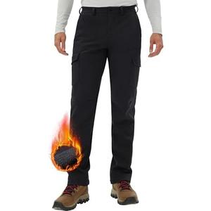 Pioneer Camp Men's Snow Ski Pants Waterproof Fleece Lined Outdoor Softshell Insulated Cargo Hiking Winter Pants Snowboard Size L, Black