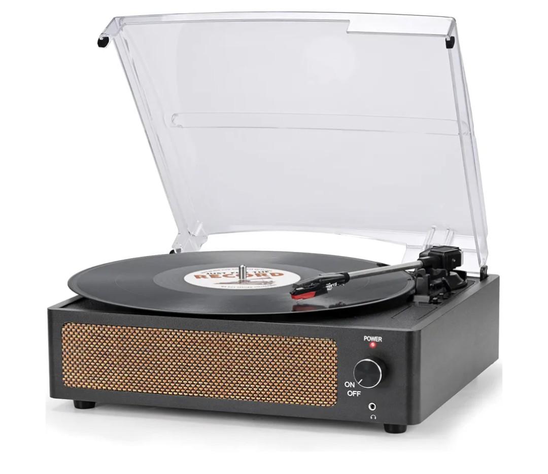Vinyl Record Player with Speakers Vintage Turntable for Vinyls Records Belt-Driven Turn Table Support 3-Speed, Wireless Playback, Headphone, AUX-in, RCA Line LP Phonograph for Sound Enjoyment Black