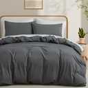 LOVQUE 100% Washed Cotton Duvet Cover Queen Size, Grey Fade-Resistant Natural Bedding Set (No Comforter), 90x90 Inches