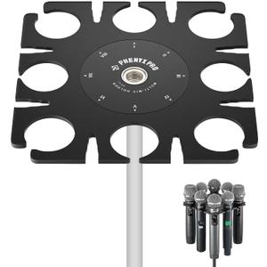 Phenyx Pro MA-H1 8-Slot Multi-Microphone Holder, Wired & Wireless Handheld Microphone Organizer and Display, Mics Storage Hanger, Compatible with 3/8" to 5/8" Threaded Mic Stands, PC Material (Black)